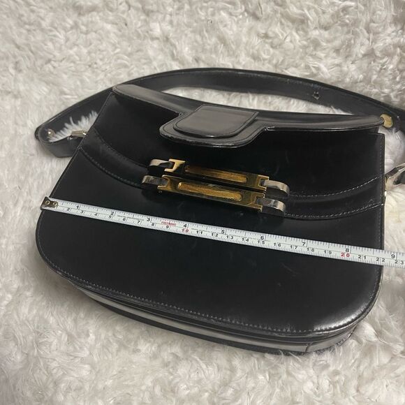 Comtesse vintage leather black adjustable one strap Satchel gold tone hardwares - Picture 8 of 10